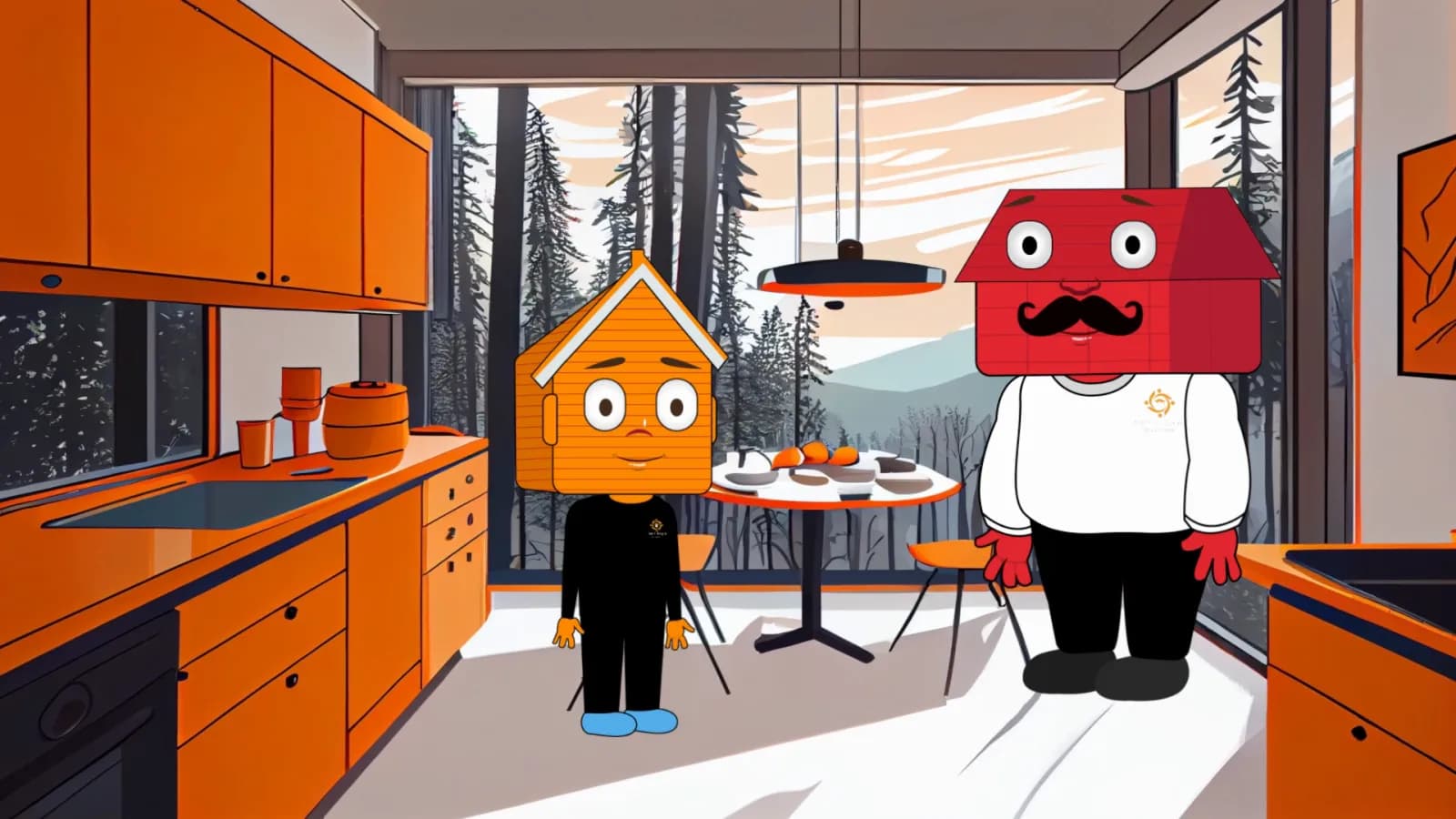 Homie the house-head mascot and his dad talk through a first paycheck in the kitchen